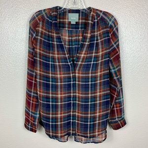 ANTHROPOLOGIE Blue & Red Sheer Plaid Tunic Top
